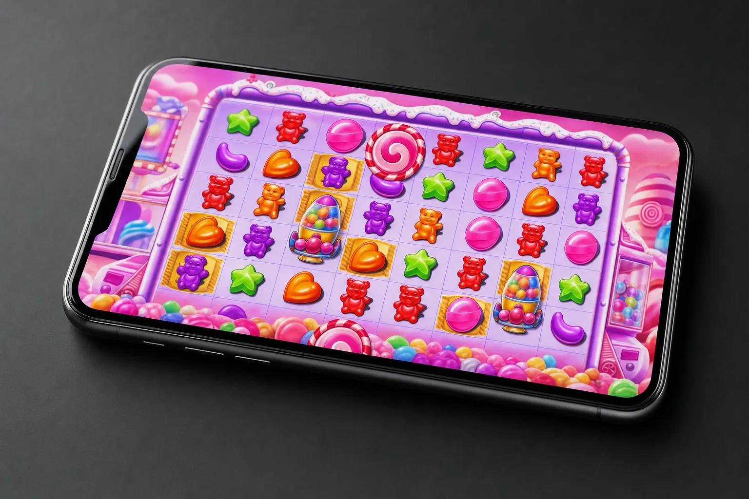 Sugar Rush 1000 Screenshot - Bonbon-Feld mit Multiplikator-Bombe x32 und Tumble-Kette