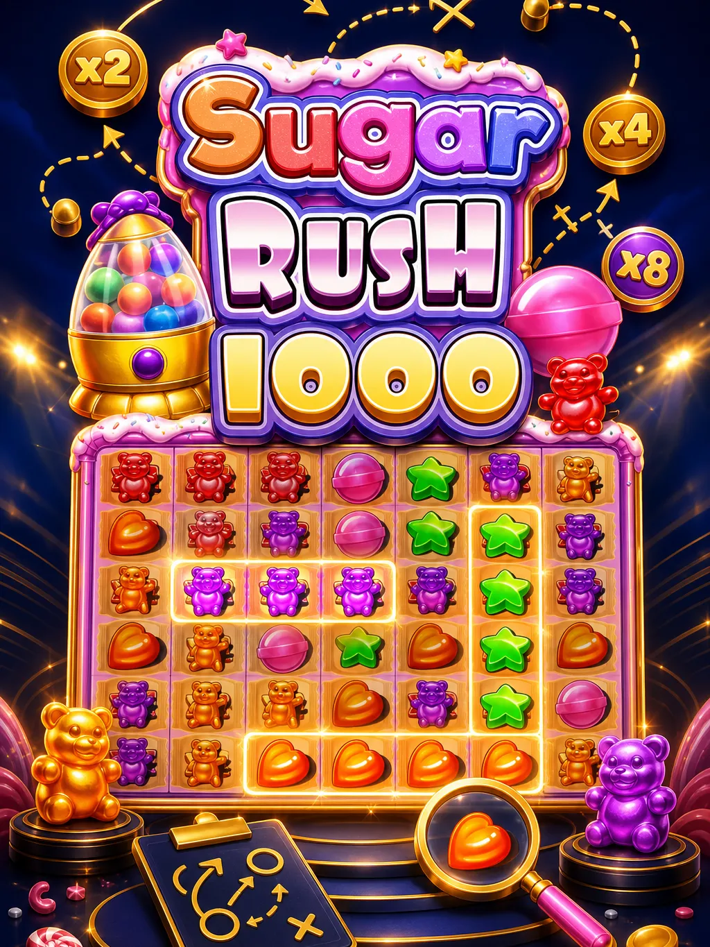 Sugar Rush 1000 Strategie Diagramm mit Stop-Win-Ziel x15 bis x25